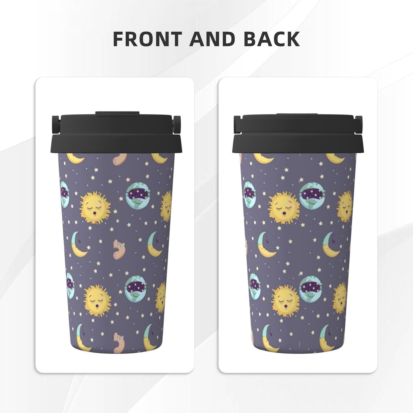 Orange And Blue Floral Print Leak Proof Coffee Travel Cup | Double Wall Stainless Steel Insulated Tumbler Flip Lid Portable Car Driving Coffee Drinking Vessel
