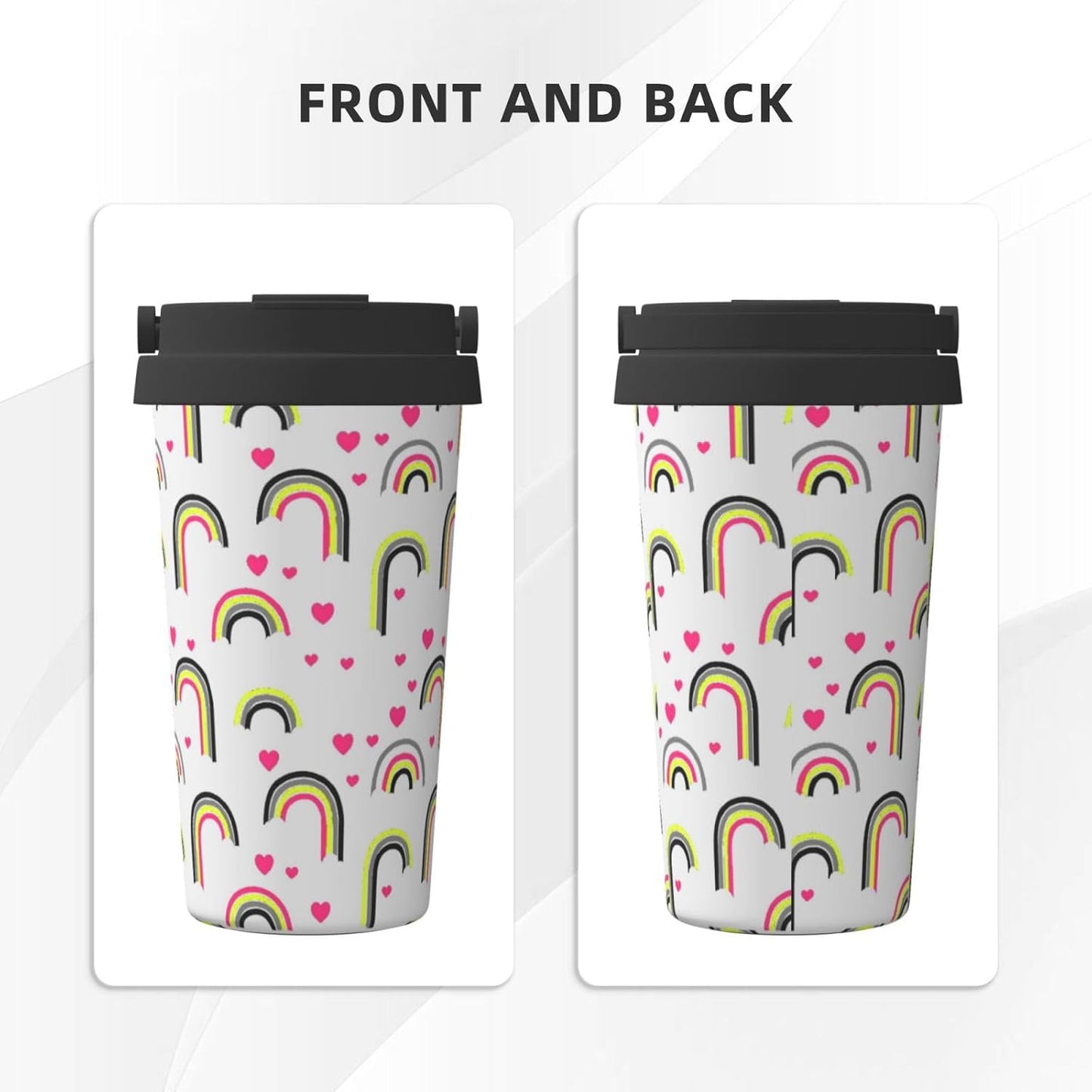Orange And Blue Floral Print Leak Proof Coffee Travel Cup | Double Wall Stainless Steel Insulated Tumbler Flip Lid Portable Car Driving Coffee Drinking Vessel