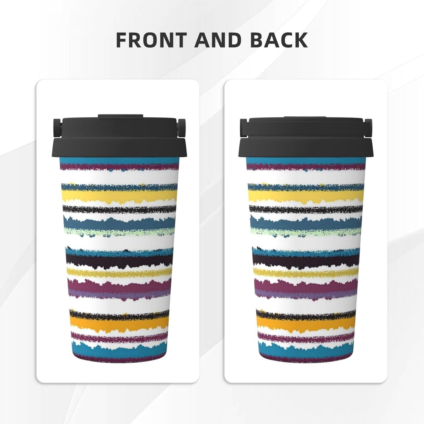Orange And Blue Floral Print Leak Proof Coffee Travel Cup | Double Wall Stainless Steel Insulated Tumbler Flip Lid Portable Car Driving Coffee Drinking Vessel