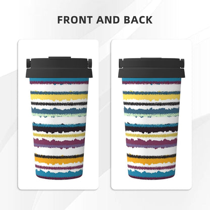 Orange And Blue Floral Print Leak Proof Coffee Travel Cup | Double Wall Stainless Steel Insulated Tumbler Flip Lid Portable Car Driving Coffee Drinking Vessel