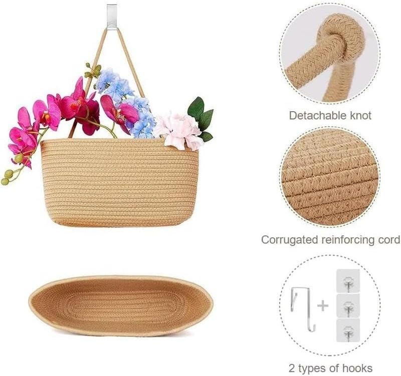 Woven cotton 3-Tier Over the Door Basket, Wall-Mounted Jute Storage Organizer – Decorative Nursery Baskets