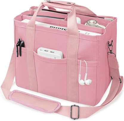 Canvas Tote Bag with Multi-Pocket for Women Large Crossbody Shoulder Handbag Everything Tote Bag with Compartments