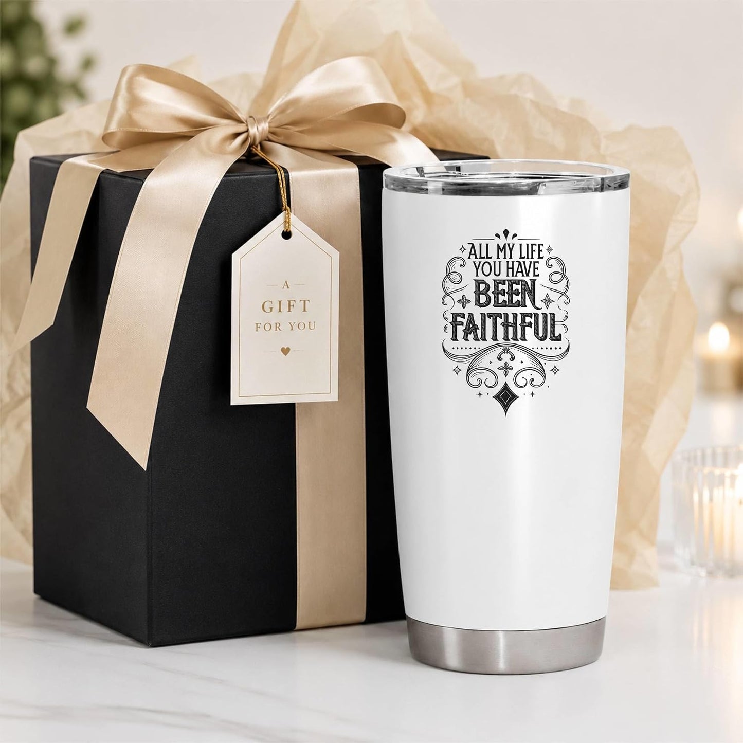 All My Life You Have Been Faithful White 20oz Tumbler | Evocative Scripture-Inspired Typography for Believers Who Find Comfort in a Daily Testimony of Divine Steadfastness