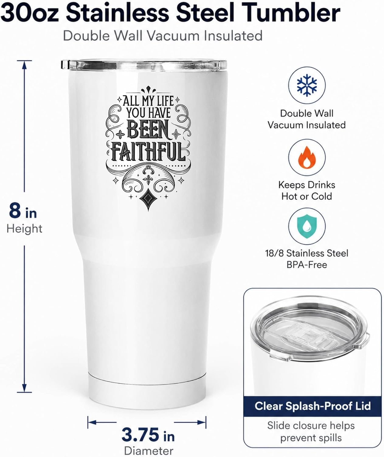 All My Life You Have Been Faithful White 20oz Tumbler | Evocative Scripture-Inspired Typography for Believers Who Find Comfort in a Daily Testimony of Divine Steadfastness