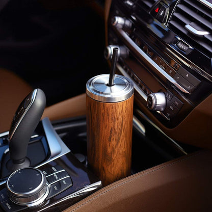 Stainless Steel Skinny Insulated Tumbler Cup with Lid and Reusable Straw - 16 oz (White Marble)