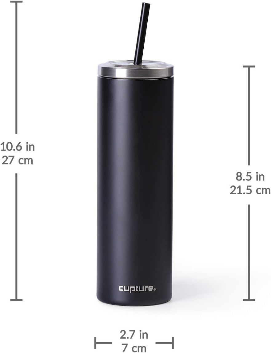 Stainless Steel Skinny Insulated Tumbler Cup with Lid and Reusable Straw - 16 oz (White Marble)