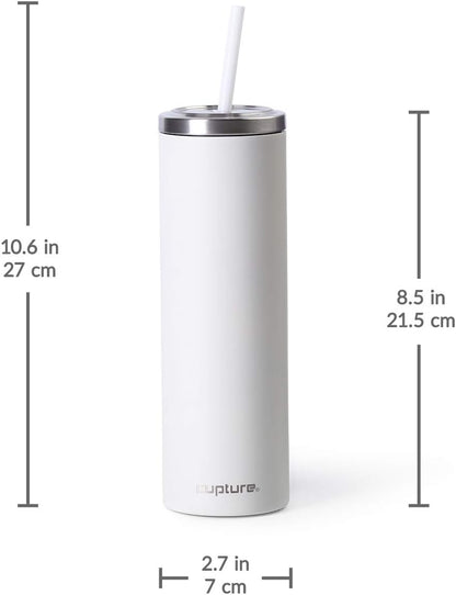 Stainless Steel Skinny Insulated Tumbler Cup with Lid and Reusable Straw - 16 oz (White Marble)