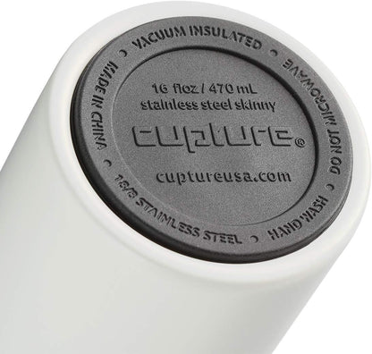 Stainless Steel Skinny Insulated Tumbler Cup with Lid and Reusable Straw - 16 oz (White Marble)