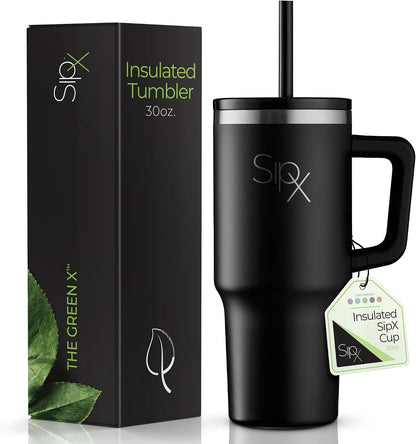 ™ 30 oz Insulated Tumbler with Handle & Straw – Vacuum Insulated Stainless Steel, Leakproof, Cupholder Friendly – Perfect for Iced Coffee, Water & Travel – Grey