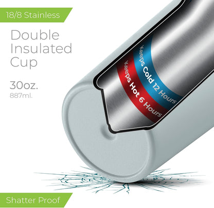 ™ 30 oz Insulated Tumbler with Handle & Straw – Vacuum Insulated Stainless Steel, Leakproof, Cupholder Friendly – Perfect for Iced Coffee, Water & Travel – Grey