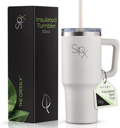 ™ 30 oz Insulated Tumbler with Handle & Straw – Vacuum Insulated Stainless Steel, Leakproof, Cupholder Friendly – Perfect for Iced Coffee, Water & Travel – Grey