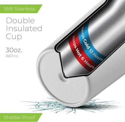 ™ 30 oz Insulated Tumbler with Handle & Straw – Vacuum Insulated Stainless Steel, Leakproof, Cupholder Friendly – Perfect for Iced Coffee, Water & Travel – Grey