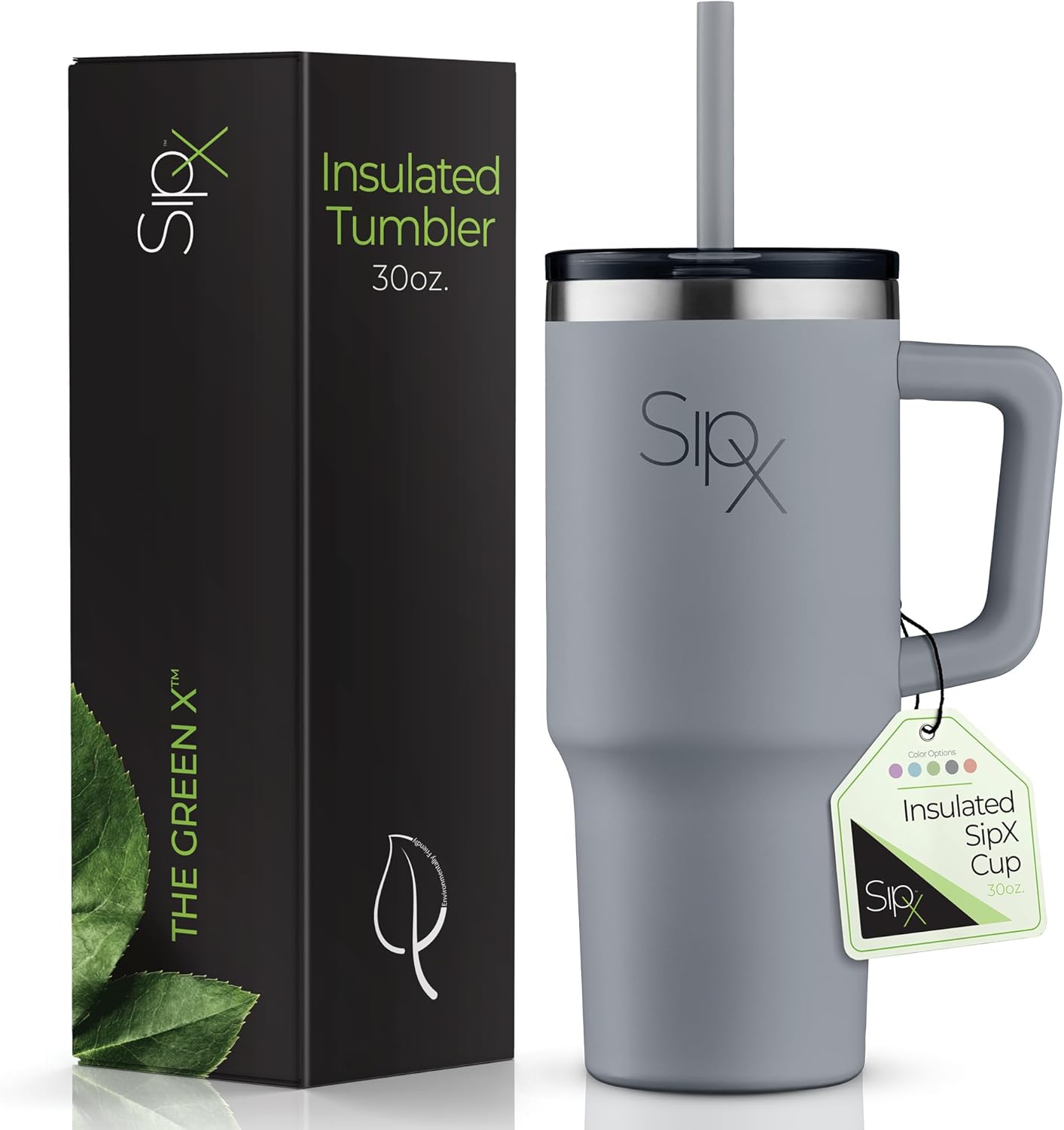™ 30 oz Insulated Tumbler with Handle & Straw – Vacuum Insulated Stainless Steel, Leakproof, Cupholder Friendly – Perfect for Iced Coffee, Water & Travel – Grey