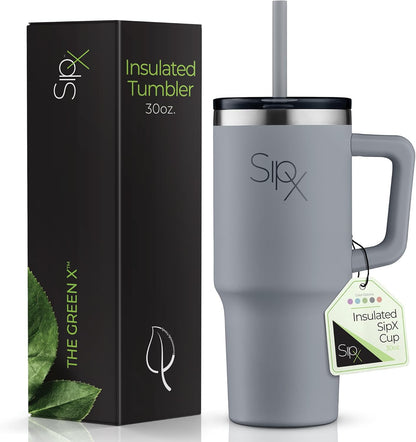 ™ 30 oz Insulated Tumbler with Handle & Straw – Vacuum Insulated Stainless Steel, Leakproof, Cupholder Friendly – Perfect for Iced Coffee, Water & Travel – Grey