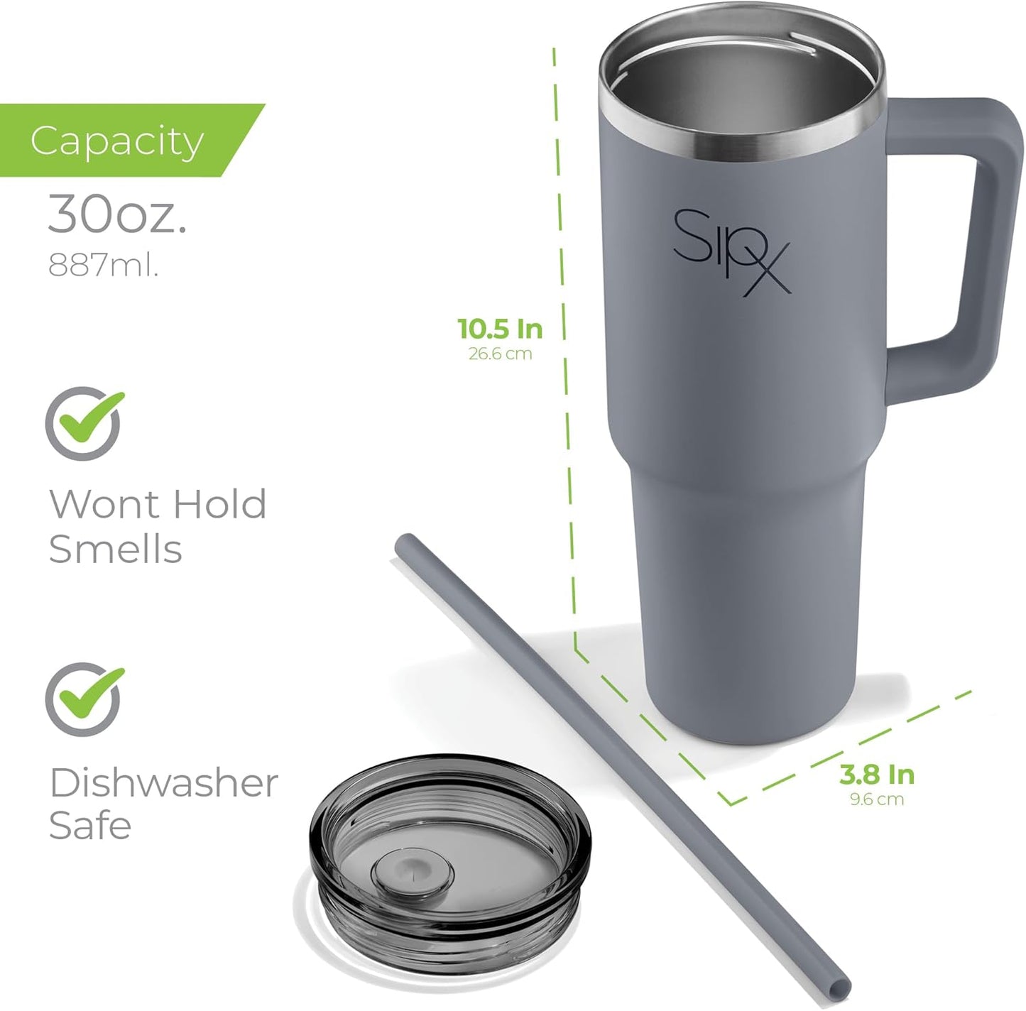 ™ 30 oz Insulated Tumbler with Handle & Straw – Vacuum Insulated Stainless Steel, Leakproof, Cupholder Friendly – Perfect for Iced Coffee, Water & Travel – Grey