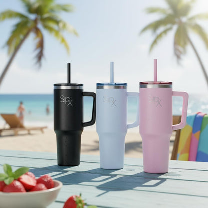 ™ 30 oz Insulated Tumbler with Handle & Straw – Vacuum Insulated Stainless Steel, Leakproof, Cupholder Friendly – Perfect for Iced Coffee, Water & Travel – Grey