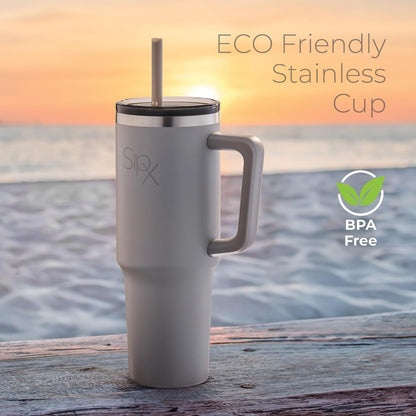 ™ 30 oz Insulated Tumbler with Handle & Straw – Vacuum Insulated Stainless Steel, Leakproof, Cupholder Friendly – Perfect for Iced Coffee, Water & Travel – Grey