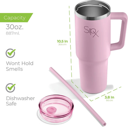 ™ 30 oz Insulated Tumbler with Handle & Straw – Vacuum Insulated Stainless Steel, Leakproof, Cupholder Friendly – Perfect for Iced Coffee, Water & Travel – Grey
