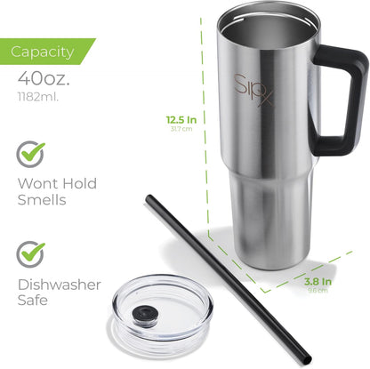 ™ 30 oz Insulated Tumbler with Handle & Straw – Vacuum Insulated Stainless Steel, Leakproof, Cupholder Friendly – Perfect for Iced Coffee, Water & Travel – Grey