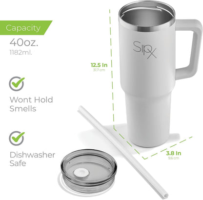 ™ 30 oz Insulated Tumbler with Handle & Straw – Vacuum Insulated Stainless Steel, Leakproof, Cupholder Friendly – Perfect for Iced Coffee, Water & Travel – Grey