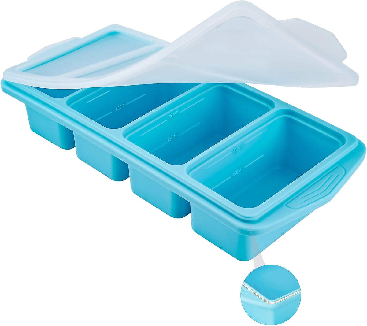 Serenity Blue Silicone Freezer Tray with Lid – Dual 1/2 Cup and 1 Cup Portion Cube Mold for Soup, Sauce, and Baby Food – Stackable BPA-Free Silicone Meal Prep Container