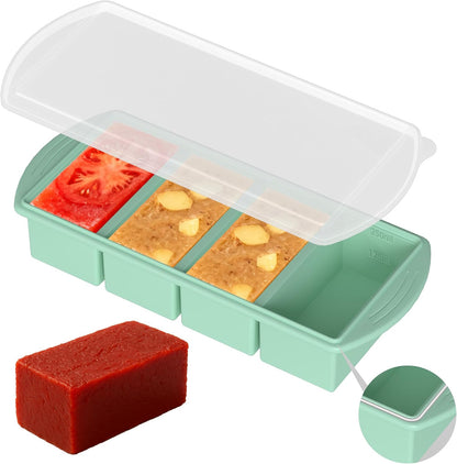 Serenity Blue Silicone Freezer Tray with Lid – Dual 1/2 Cup and 1 Cup Portion Cube Mold for Soup, Sauce, and Baby Food – Stackable BPA-Free Silicone Meal Prep Container