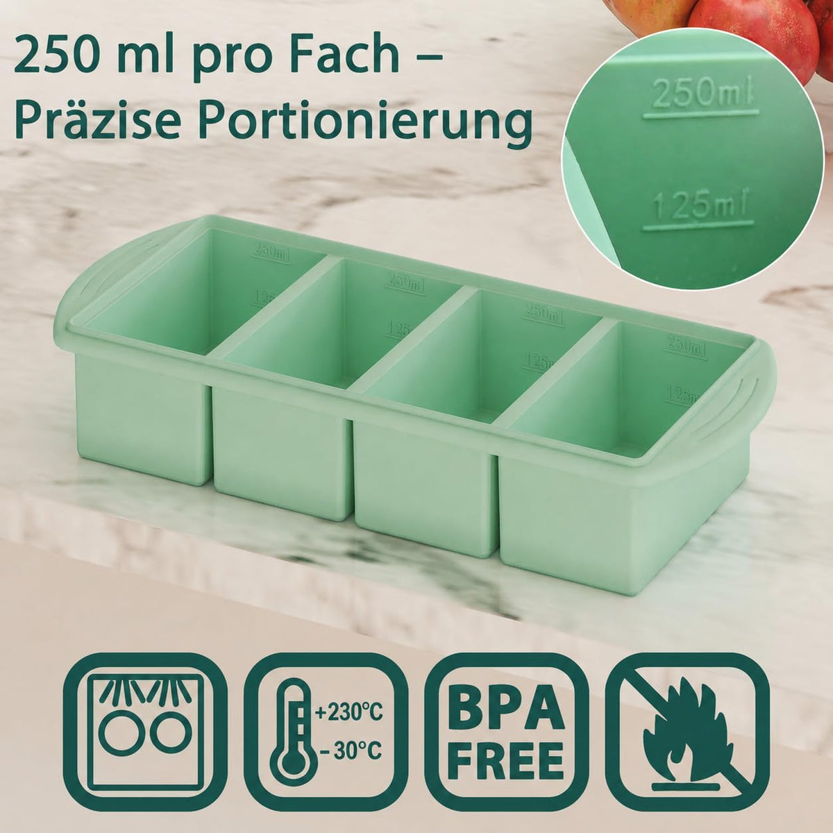 Serenity Blue Silicone Freezer Tray with Lid – Dual 1/2 Cup and 1 Cup Portion Cube Mold for Soup, Sauce, and Baby Food – Stackable BPA-Free Silicone Meal Prep Container