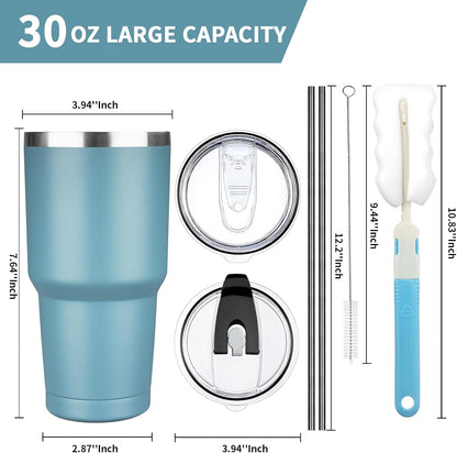 20 oz Tumbler with Lids and Straws, Stainless Steel Insulated Coffee Tumbler, Double Wall Vacuum Insulated Travel Mug Cup, Leakproof Thermal Coffee Cup for Hot and Cold Drinks (azure blue)