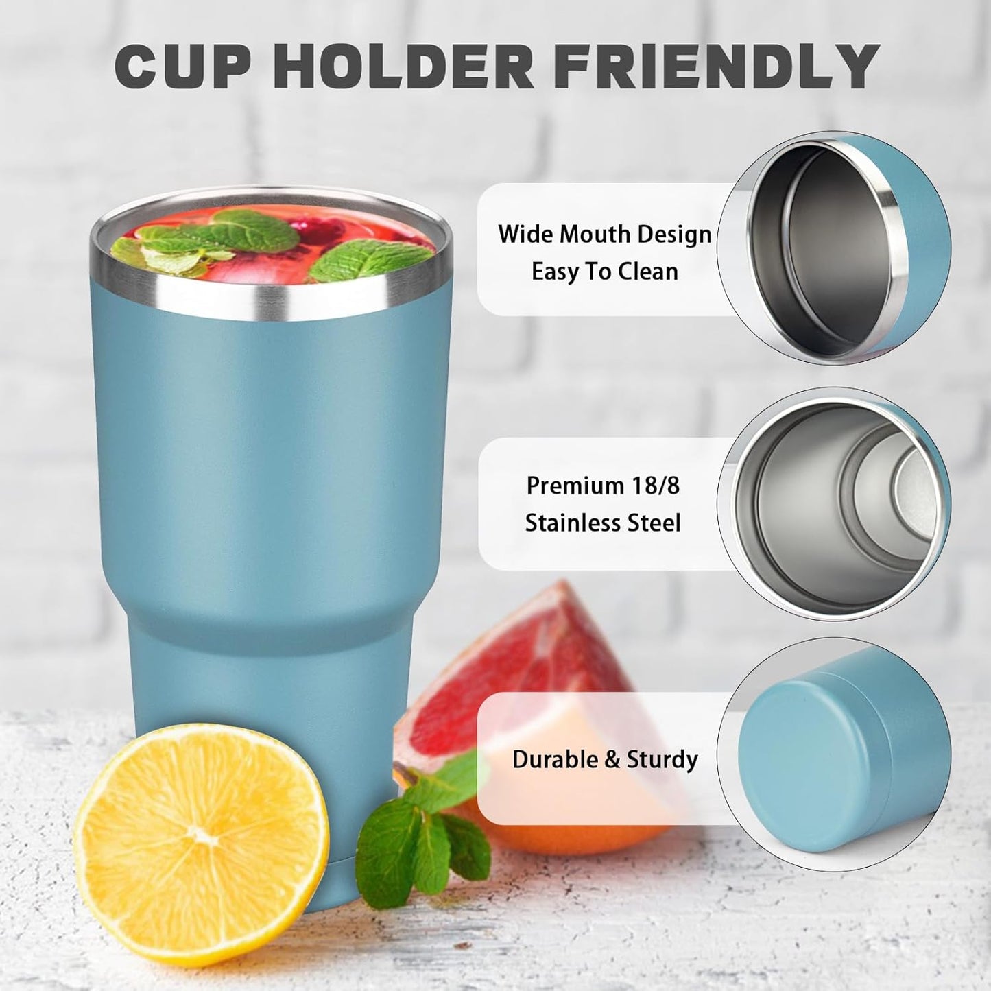20 oz Tumbler with Lids and Straws, Stainless Steel Insulated Coffee Tumbler, Double Wall Vacuum Insulated Travel Mug Cup, Leakproof Thermal Coffee Cup for Hot and Cold Drinks (azure blue)