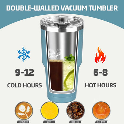 20 oz Tumbler with Lids and Straws, Stainless Steel Insulated Coffee Tumbler, Double Wall Vacuum Insulated Travel Mug Cup, Leakproof Thermal Coffee Cup for Hot and Cold Drinks (azure blue)