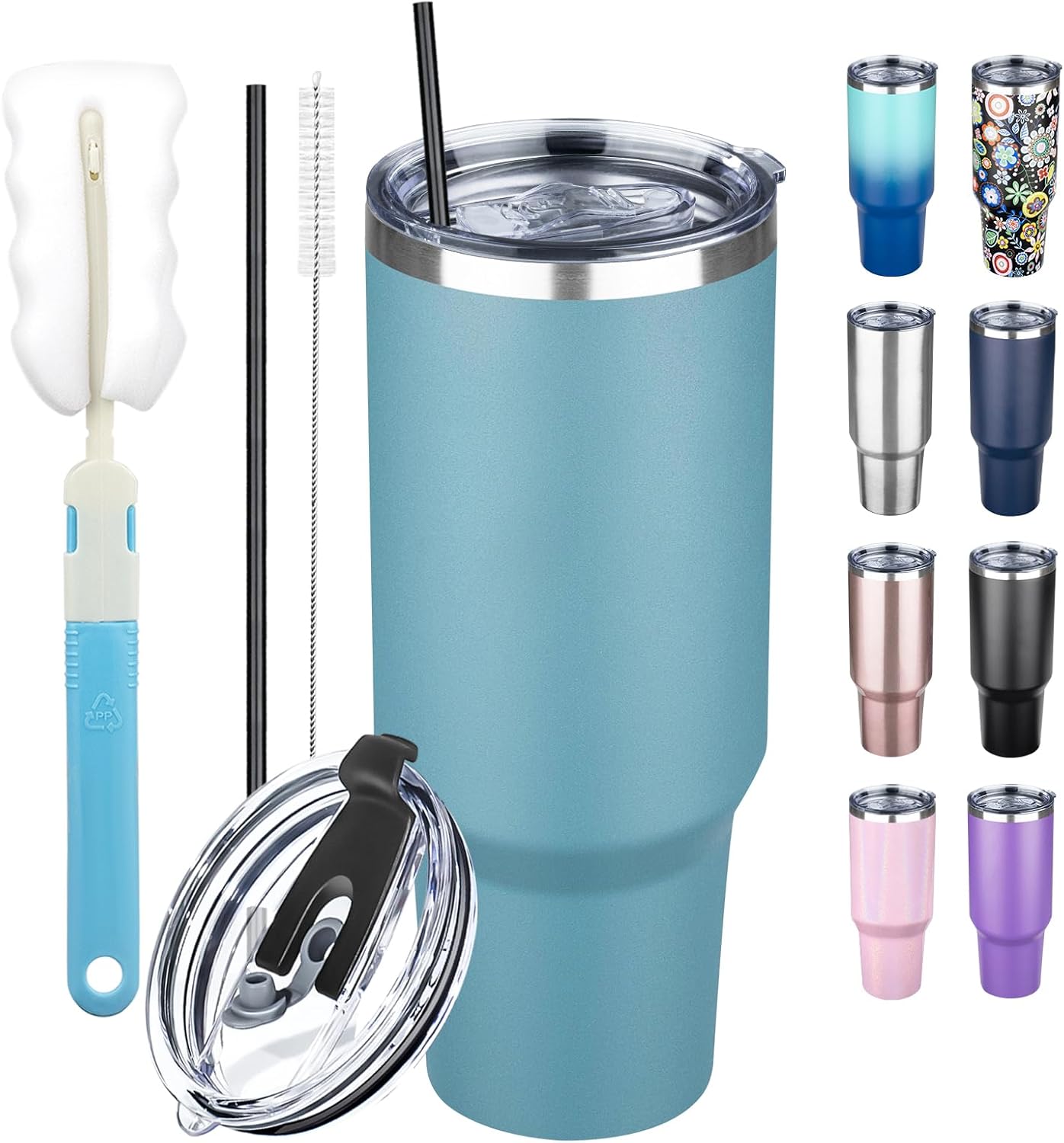 20 oz Tumbler with Lids and Straws, Stainless Steel Insulated Coffee Tumbler, Double Wall Vacuum Insulated Travel Mug Cup, Leakproof Thermal Coffee Cup for Hot and Cold Drinks (azure blue)