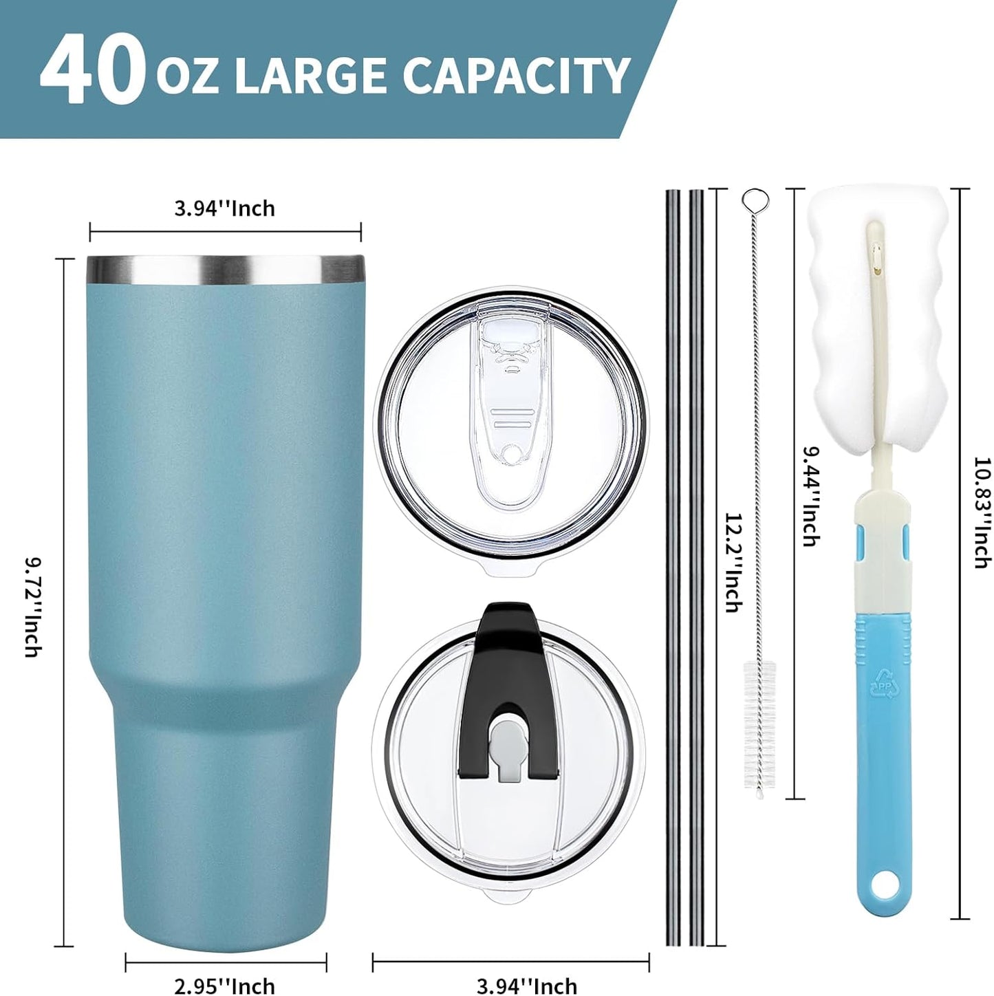 20 oz Tumbler with Lids and Straws, Stainless Steel Insulated Coffee Tumbler, Double Wall Vacuum Insulated Travel Mug Cup, Leakproof Thermal Coffee Cup for Hot and Cold Drinks (azure blue)