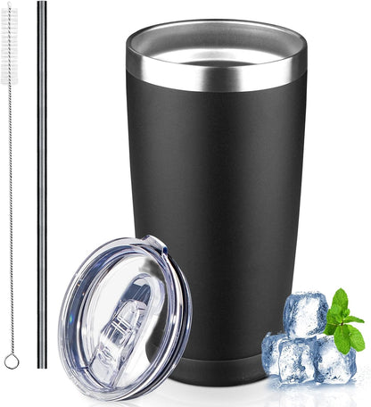 20 oz Tumbler with Lids and Straws, Stainless Steel Insulated Coffee Tumbler, Double Wall Vacuum Insulated Travel Mug Cup, Leakproof Thermal Coffee Cup for Hot and Cold Drinks (azure blue)