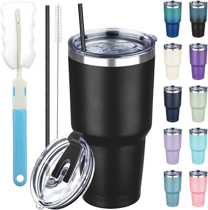 20 oz Tumbler with Lids and Straws, Stainless Steel Insulated Coffee Tumbler, Double Wall Vacuum Insulated Travel Mug Cup, Leakproof Thermal Coffee Cup for Hot and Cold Drinks (azure blue)