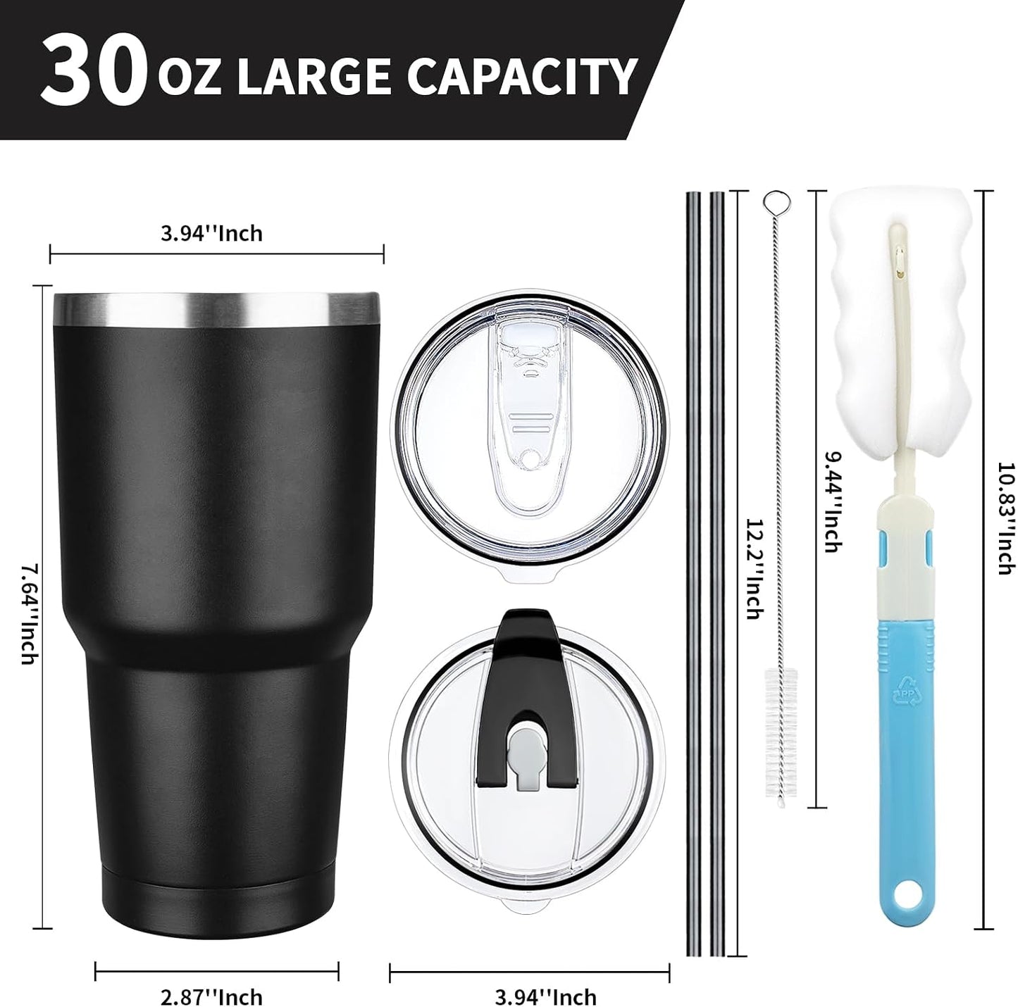 20 oz Tumbler with Lids and Straws, Stainless Steel Insulated Coffee Tumbler, Double Wall Vacuum Insulated Travel Mug Cup, Leakproof Thermal Coffee Cup for Hot and Cold Drinks (azure blue)