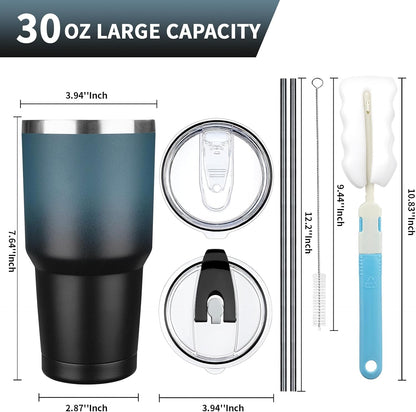 20 oz Tumbler with Lids and Straws, Stainless Steel Insulated Coffee Tumbler, Double Wall Vacuum Insulated Travel Mug Cup, Leakproof Thermal Coffee Cup for Hot and Cold Drinks (azure blue)