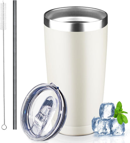 20 oz Tumbler with Lids and Straws, Stainless Steel Insulated Coffee Tumbler, Double Wall Vacuum Insulated Travel Mug Cup, Leakproof Thermal Coffee Cup for Hot and Cold Drinks (azure blue)