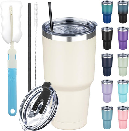 20 oz Tumbler with Lids and Straws, Stainless Steel Insulated Coffee Tumbler, Double Wall Vacuum Insulated Travel Mug Cup, Leakproof Thermal Coffee Cup for Hot and Cold Drinks (azure blue)