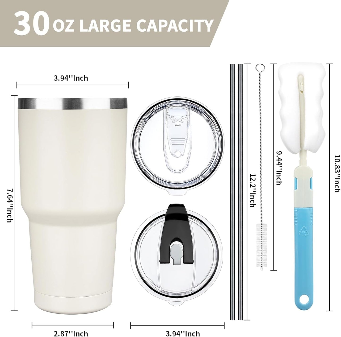 20 oz Tumbler with Lids and Straws, Stainless Steel Insulated Coffee Tumbler, Double Wall Vacuum Insulated Travel Mug Cup, Leakproof Thermal Coffee Cup for Hot and Cold Drinks (azure blue)