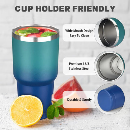 20 oz Tumbler with Lids and Straws, Stainless Steel Insulated Coffee Tumbler, Double Wall Vacuum Insulated Travel Mug Cup, Leakproof Thermal Coffee Cup for Hot and Cold Drinks (azure blue)