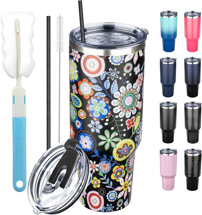 20 oz Tumbler with Lids and Straws, Stainless Steel Insulated Coffee Tumbler, Double Wall Vacuum Insulated Travel Mug Cup, Leakproof Thermal Coffee Cup for Hot and Cold Drinks (azure blue)