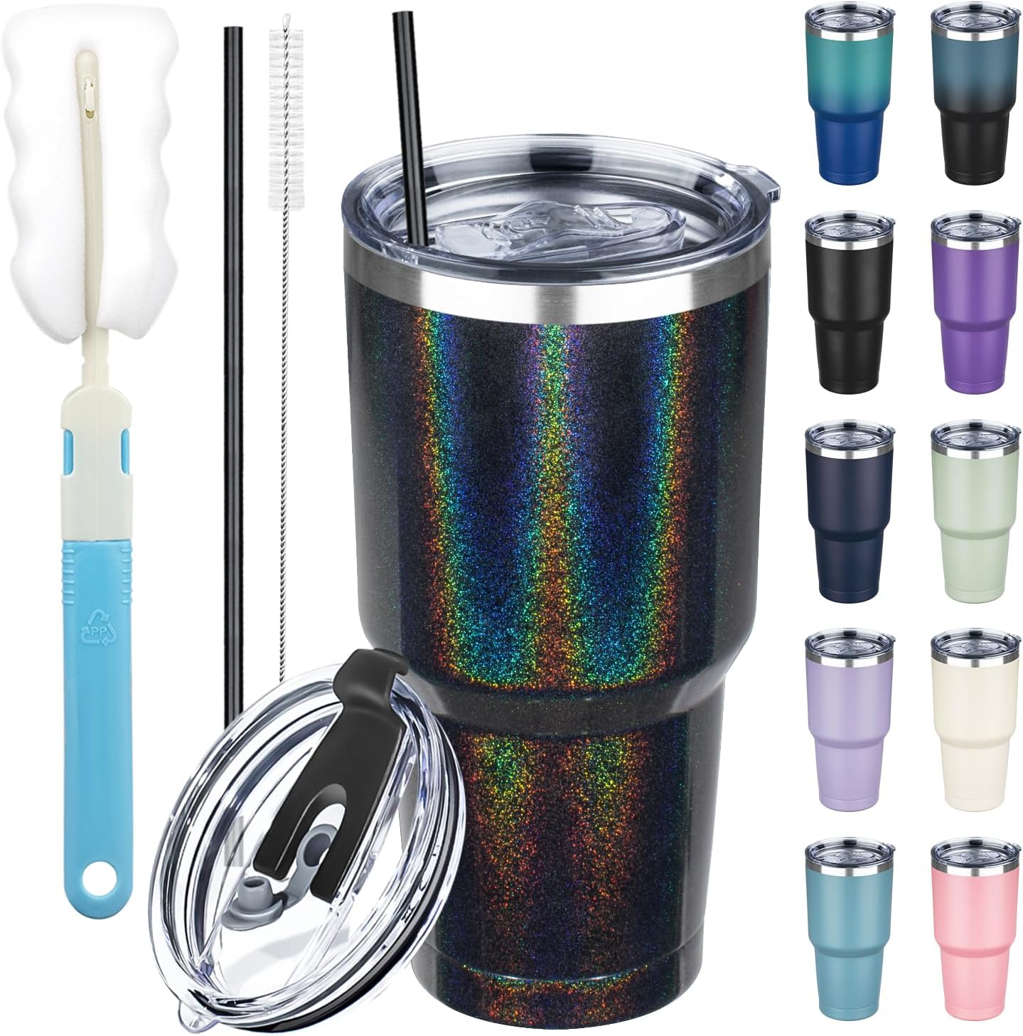 20 oz Tumbler with Lids and Straws, Stainless Steel Insulated Coffee Tumbler, Double Wall Vacuum Insulated Travel Mug Cup, Leakproof Thermal Coffee Cup for Hot and Cold Drinks (azure blue)