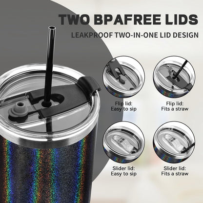 20 oz Tumbler with Lids and Straws, Stainless Steel Insulated Coffee Tumbler, Double Wall Vacuum Insulated Travel Mug Cup, Leakproof Thermal Coffee Cup for Hot and Cold Drinks (azure blue)