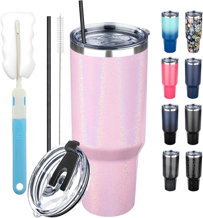 20 oz Tumbler with Lids and Straws, Stainless Steel Insulated Coffee Tumbler, Double Wall Vacuum Insulated Travel Mug Cup, Leakproof Thermal Coffee Cup for Hot and Cold Drinks (azure blue)