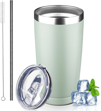 20 oz Tumbler with Lids and Straws, Stainless Steel Insulated Coffee Tumbler, Double Wall Vacuum Insulated Travel Mug Cup, Leakproof Thermal Coffee Cup for Hot and Cold Drinks (azure blue)