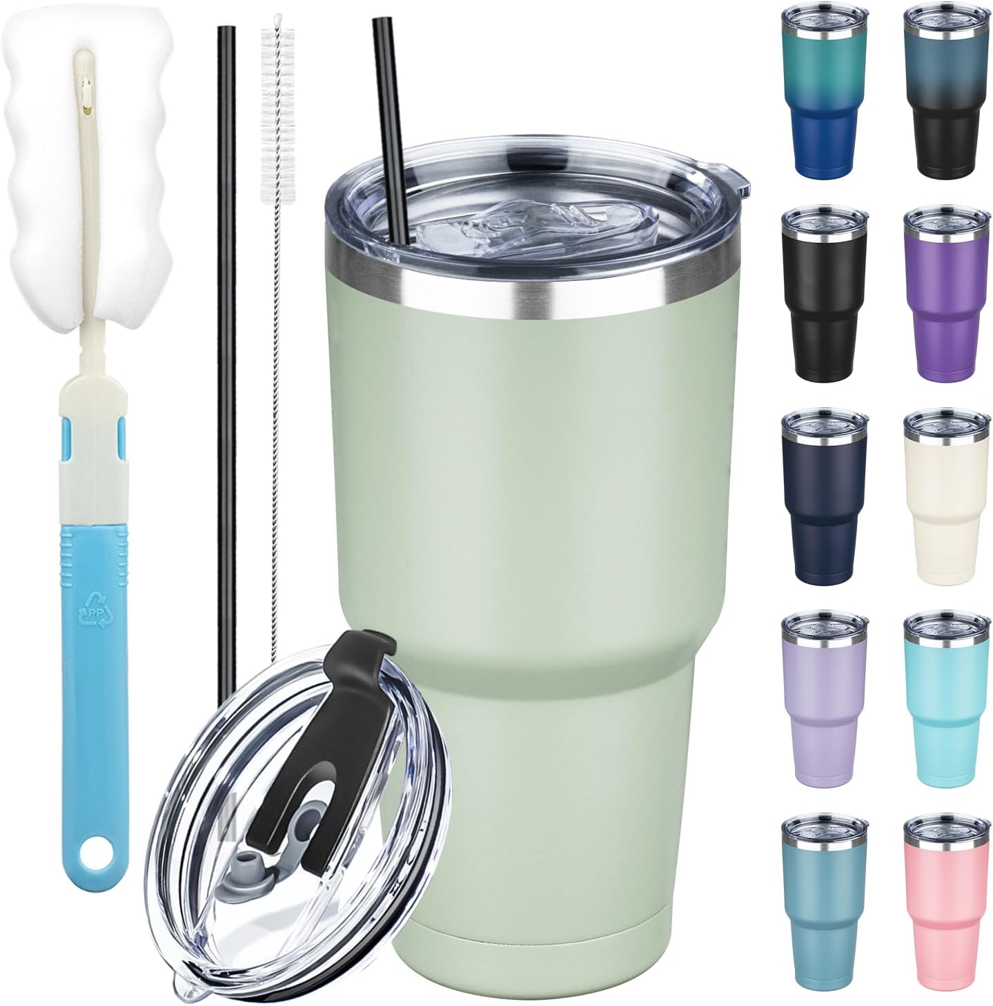 20 oz Tumbler with Lids and Straws, Stainless Steel Insulated Coffee Tumbler, Double Wall Vacuum Insulated Travel Mug Cup, Leakproof Thermal Coffee Cup for Hot and Cold Drinks (azure blue)