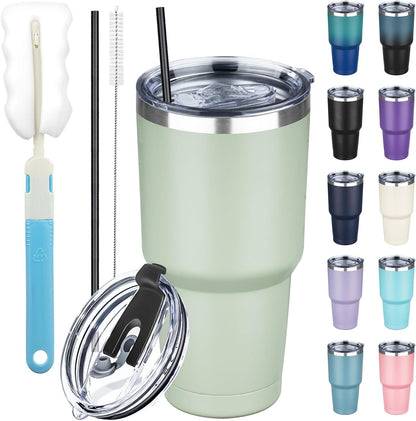 20 oz Tumbler with Lids and Straws, Stainless Steel Insulated Coffee Tumbler, Double Wall Vacuum Insulated Travel Mug Cup, Leakproof Thermal Coffee Cup for Hot and Cold Drinks (azure blue)