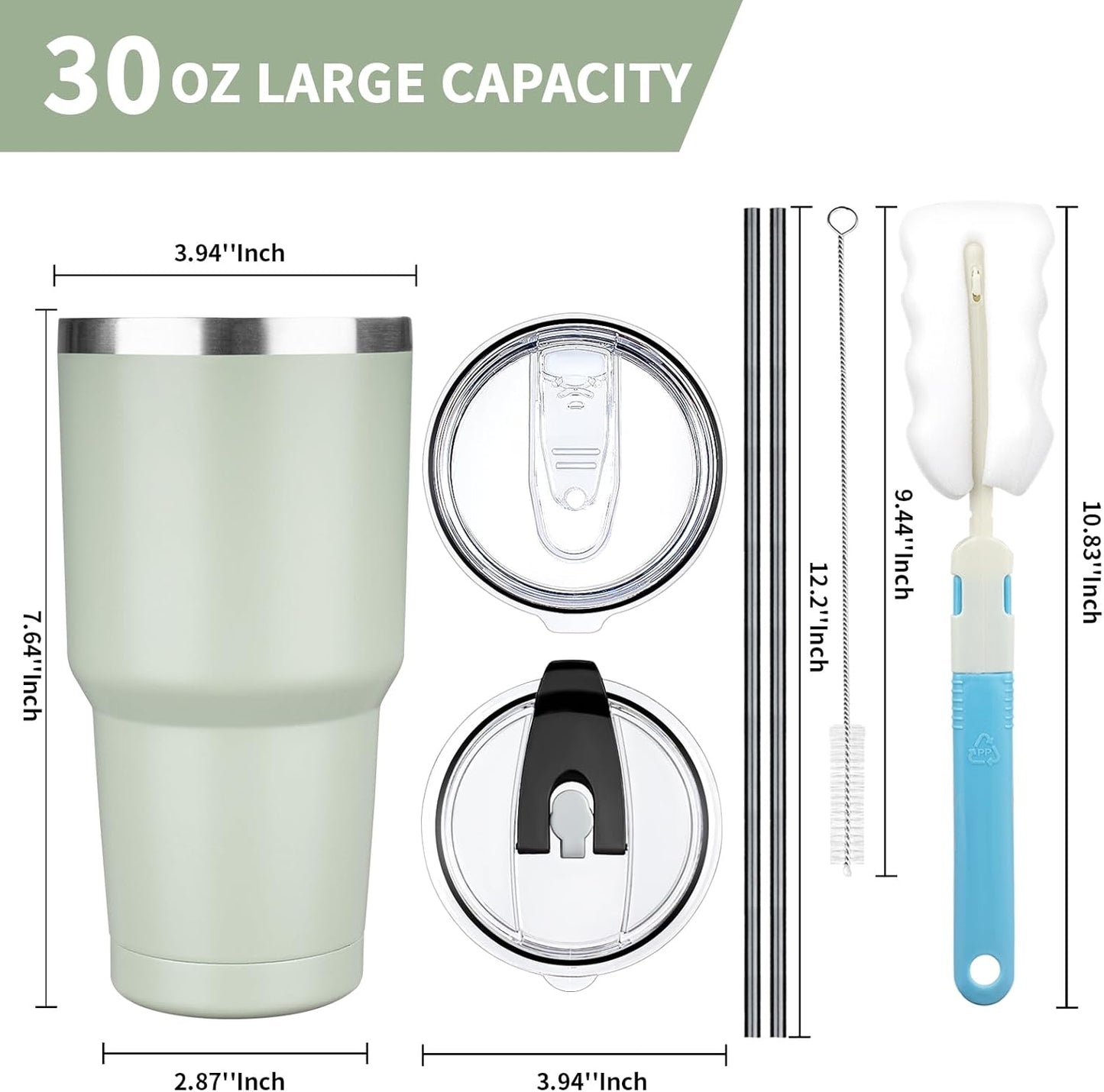20 oz Tumbler with Lids and Straws, Stainless Steel Insulated Coffee Tumbler, Double Wall Vacuum Insulated Travel Mug Cup, Leakproof Thermal Coffee Cup for Hot and Cold Drinks (azure blue)
