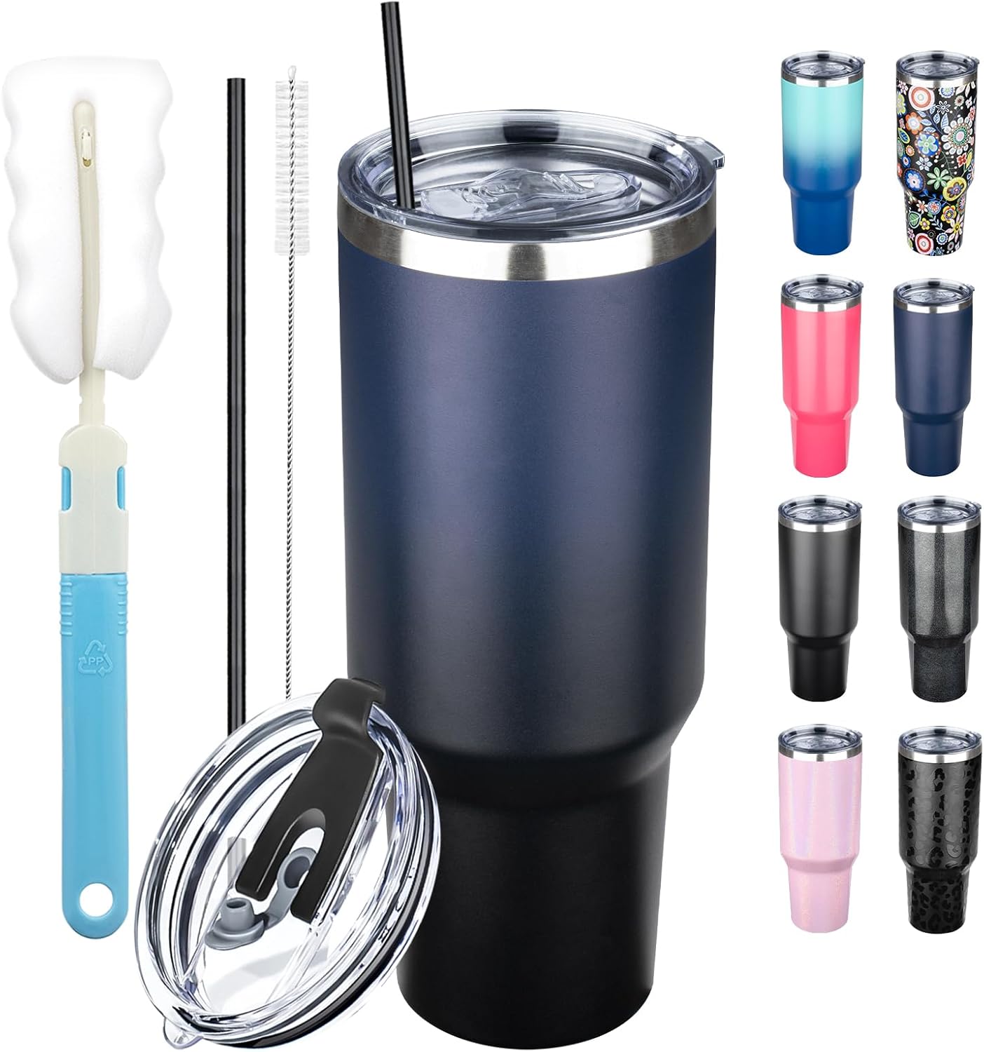 20 oz Tumbler with Lids and Straws, Stainless Steel Insulated Coffee Tumbler, Double Wall Vacuum Insulated Travel Mug Cup, Leakproof Thermal Coffee Cup for Hot and Cold Drinks (azure blue)