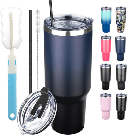 20 oz Tumbler with Lids and Straws, Stainless Steel Insulated Coffee Tumbler, Double Wall Vacuum Insulated Travel Mug Cup, Leakproof Thermal Coffee Cup for Hot and Cold Drinks (azure blue)